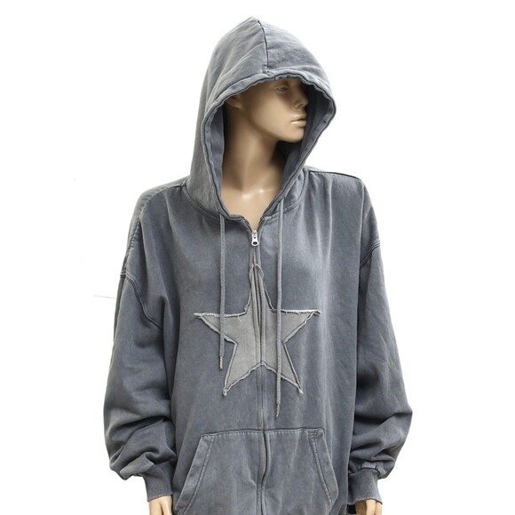 BDG UO Star Washed Black Dusty Hoodie Jacket Top Zip-up Long Sleeve XL 282910 - Picture 6 of 12